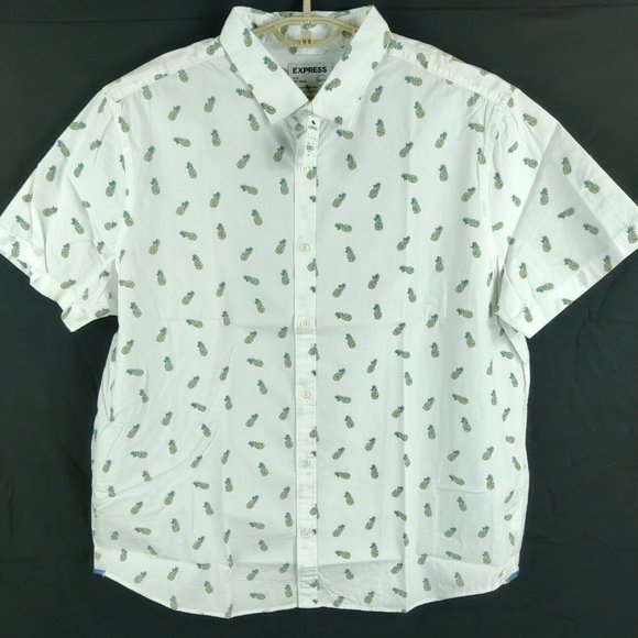 NWT Express All-Over-Print Pineapple Hawaiian Shirt Mens 2XL Slim Fit - Picture 2 of 6